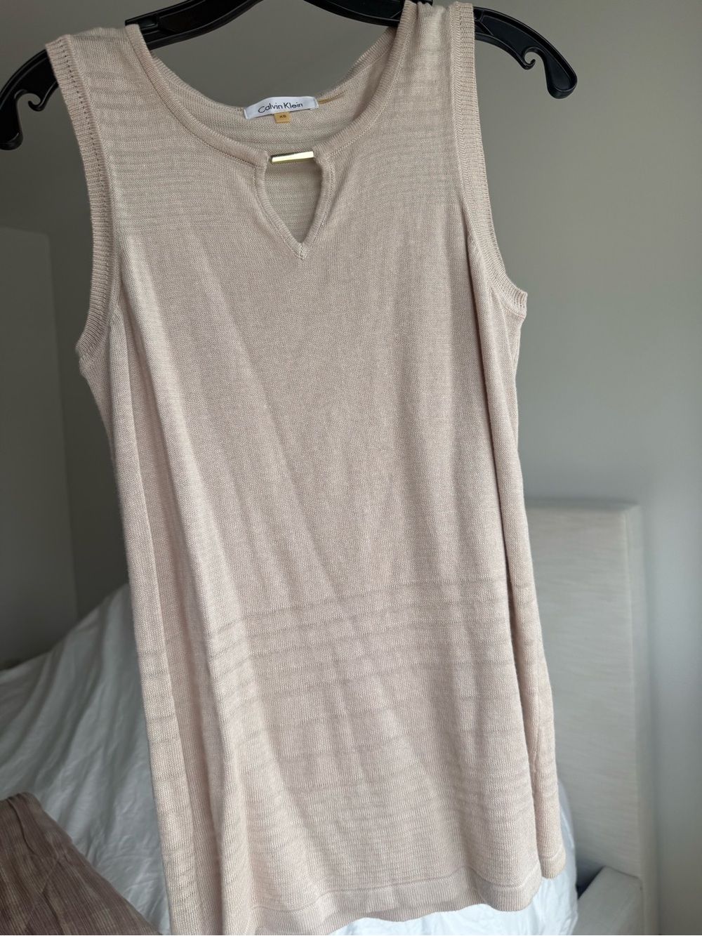 Calvin Klein Cream Knit Sleeveless Tank with Keyhole